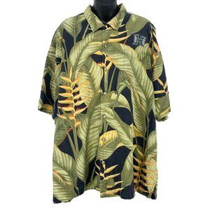 Tommy Bahama UH University Hawaii XXL Aloha Black Silk Button Shirt Green EUC